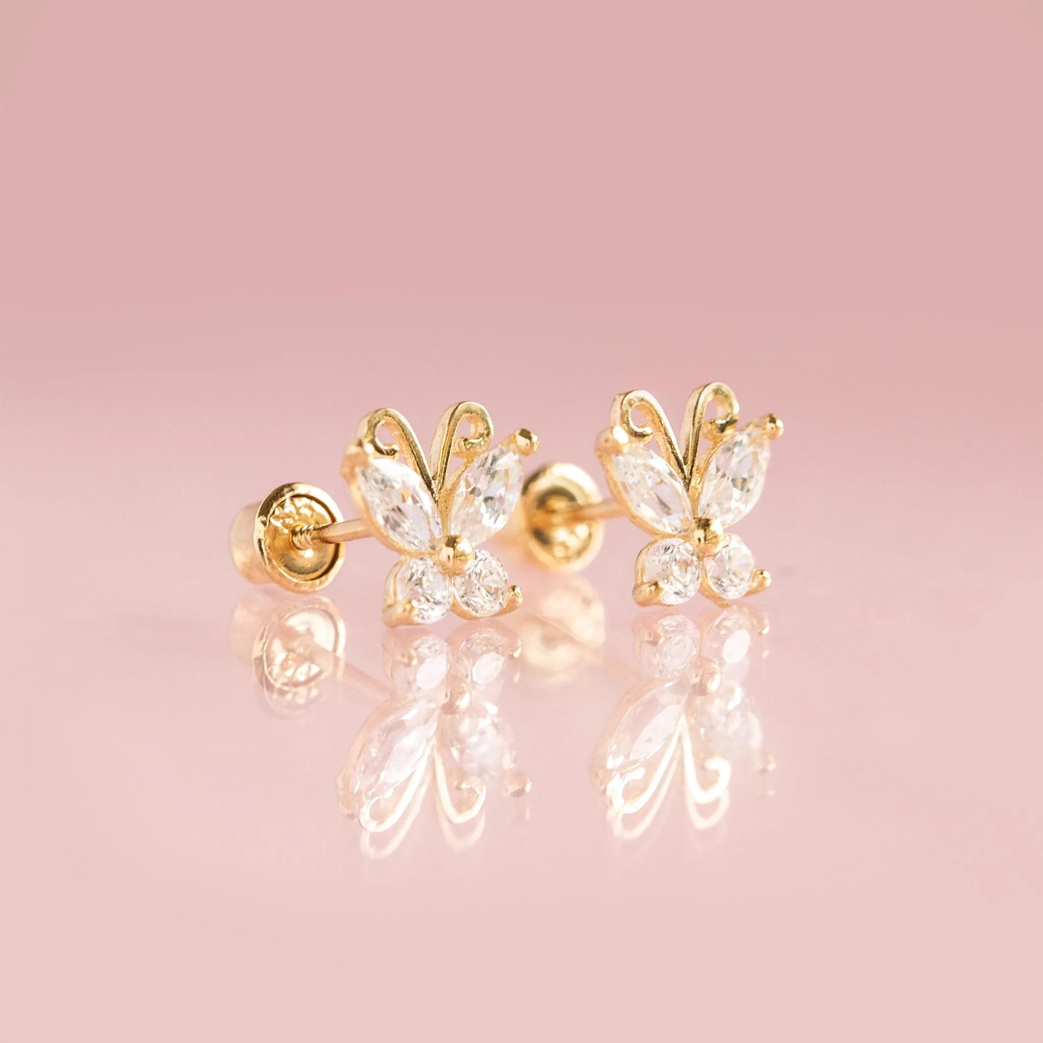 14k Fine Milky Butterfly Studs