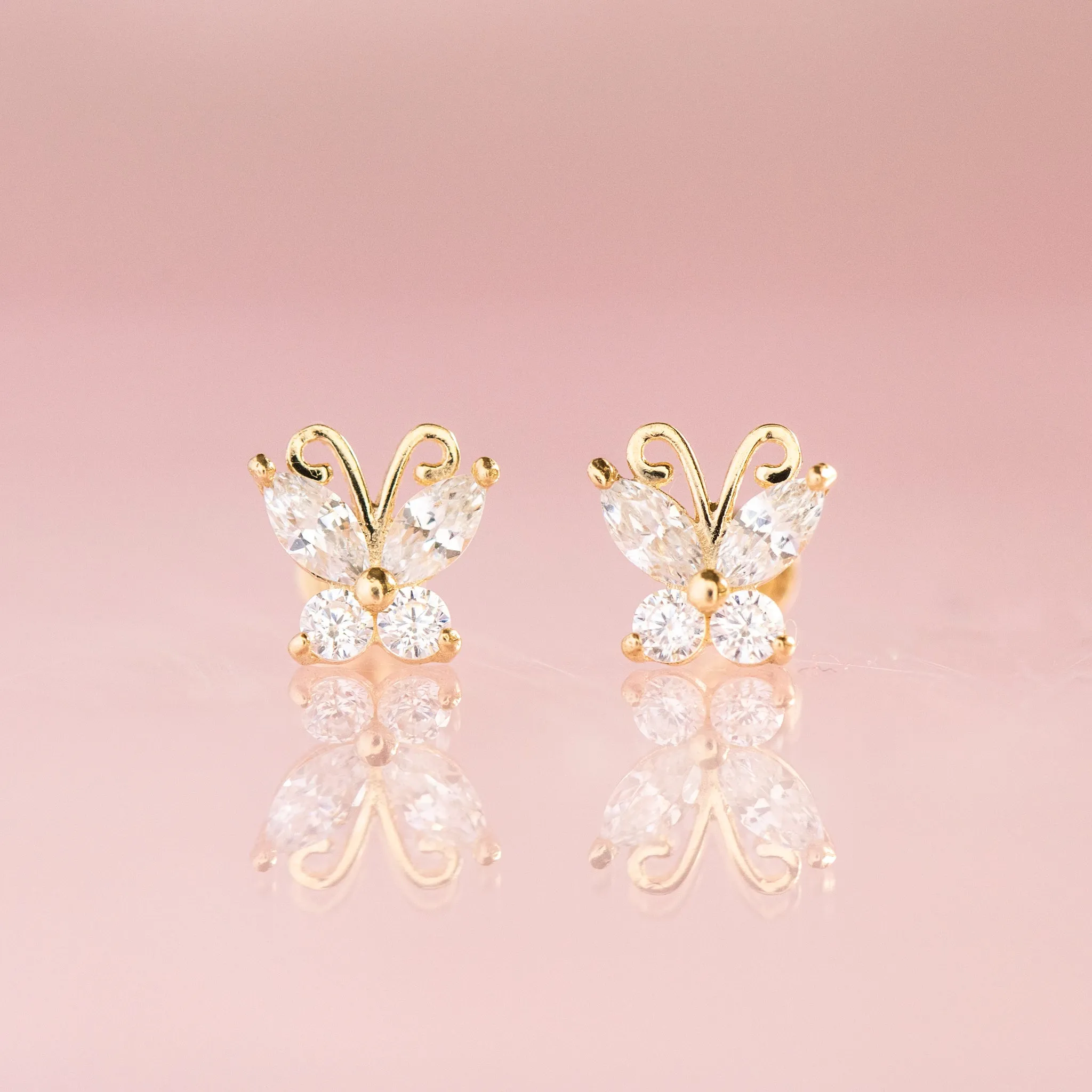 14k Fine Milky Butterfly Studs