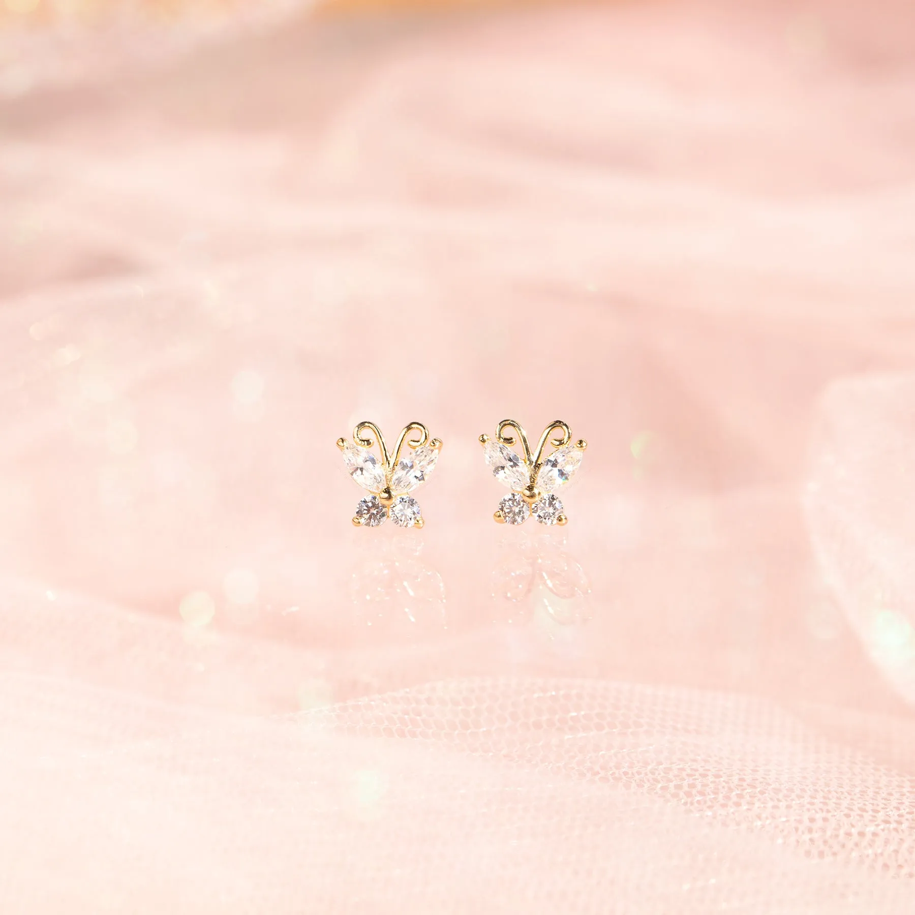 14k Fine Milky Butterfly Studs