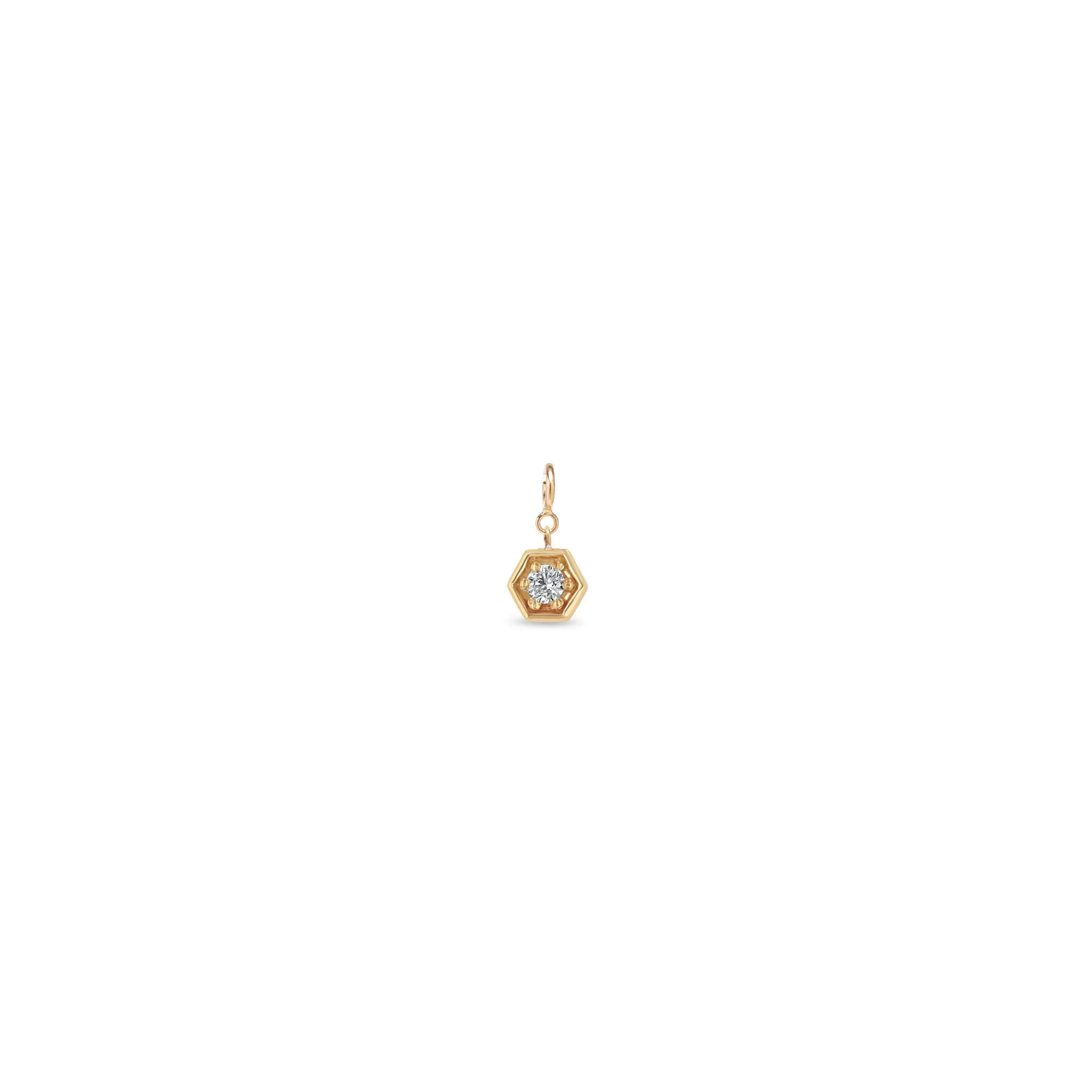 14k Single Diamond Hexagon Charm Pendant