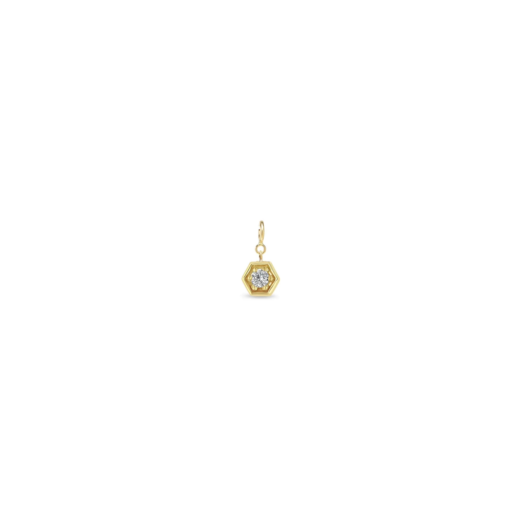 14k Single Diamond Hexagon Charm Pendant