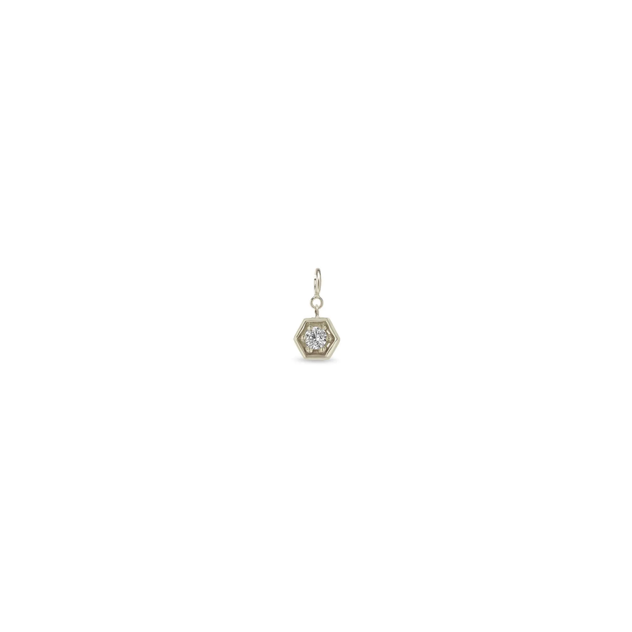 14k Single Diamond Hexagon Charm Pendant