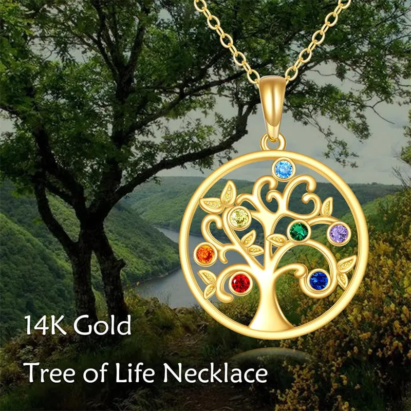 14K Solid Gold Tree of Life Pendant Necklace 14K Real Gold Jewelry Anniversary Mother's Day Birthday Gifts for Women Girls