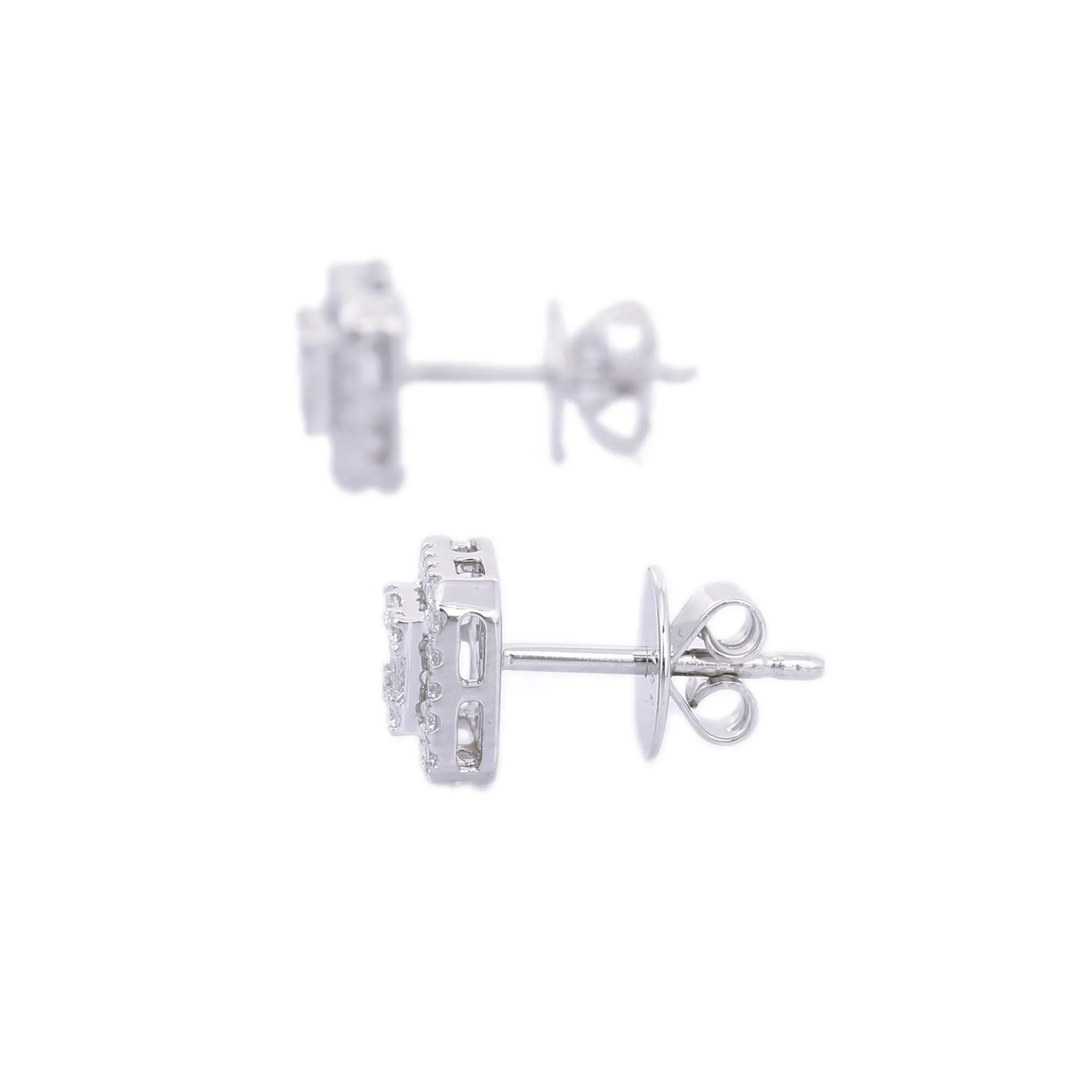 14K Solid White Gold Cluster Square Diamond Studs