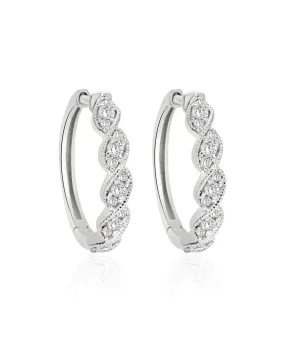 14K White Gold Diamond Milgrain Hoop Earrings