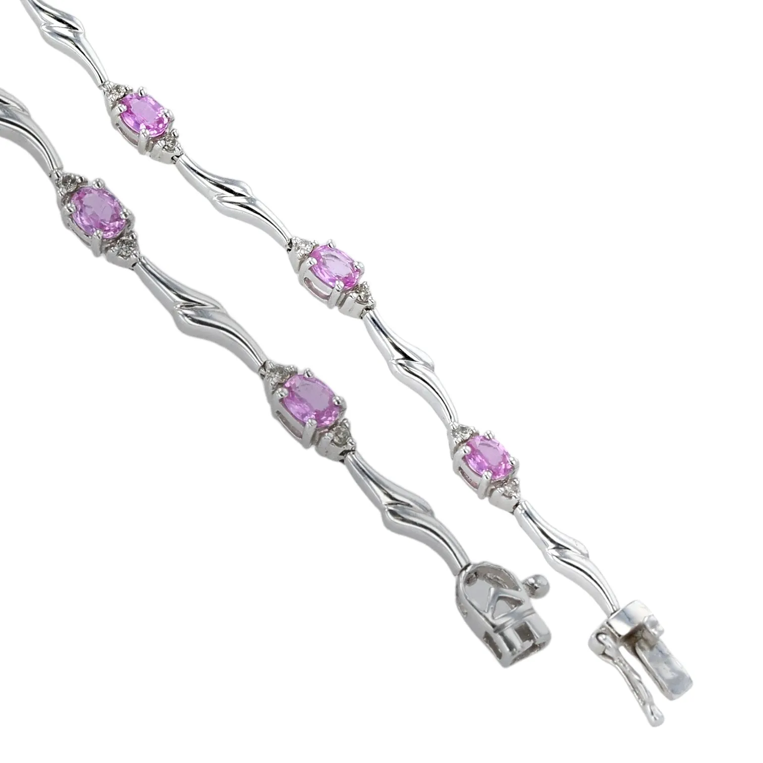 14K white gold pink sapphire leaf bracelet