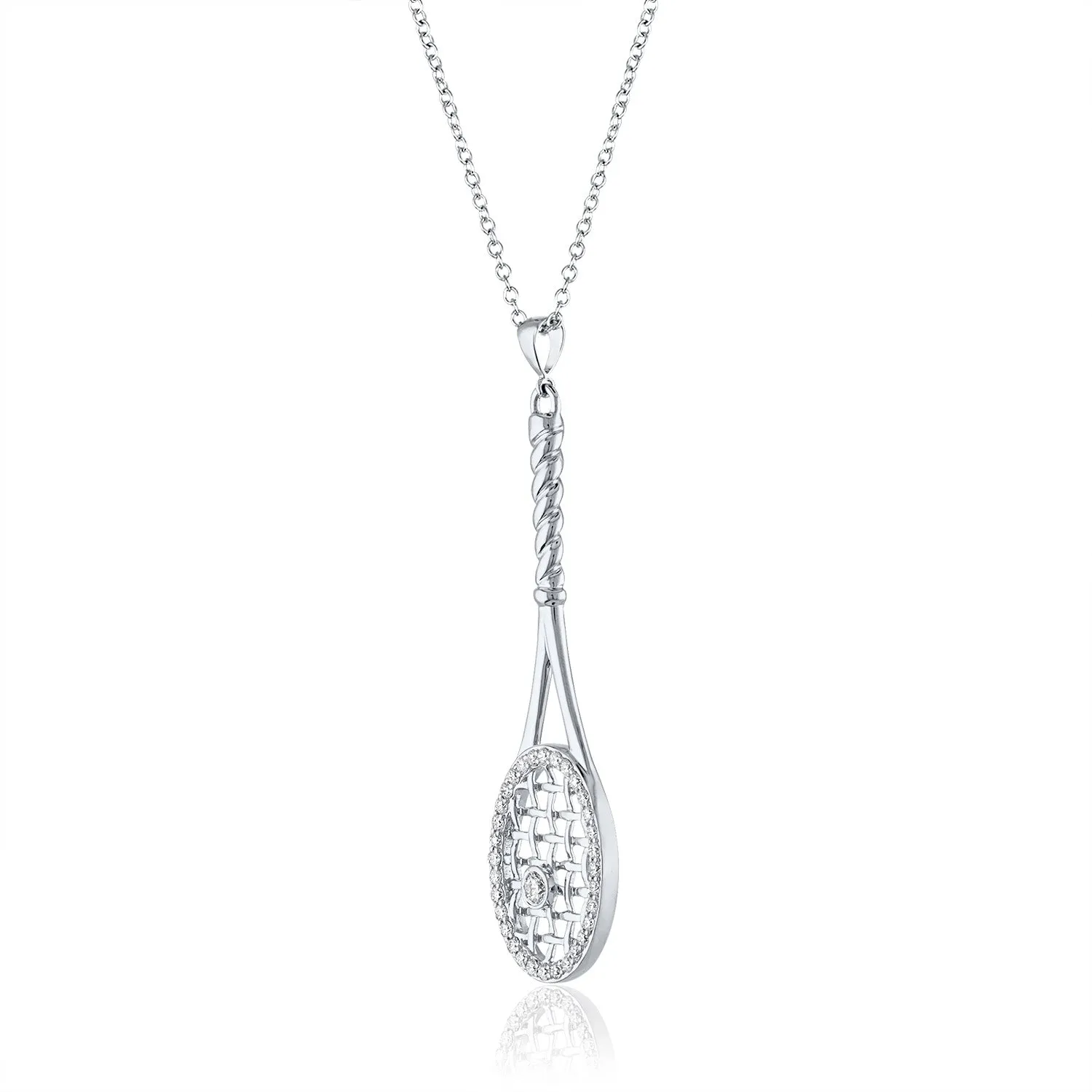 14Kt White Gold and Diamond Framed Tennis Racquet Pendant