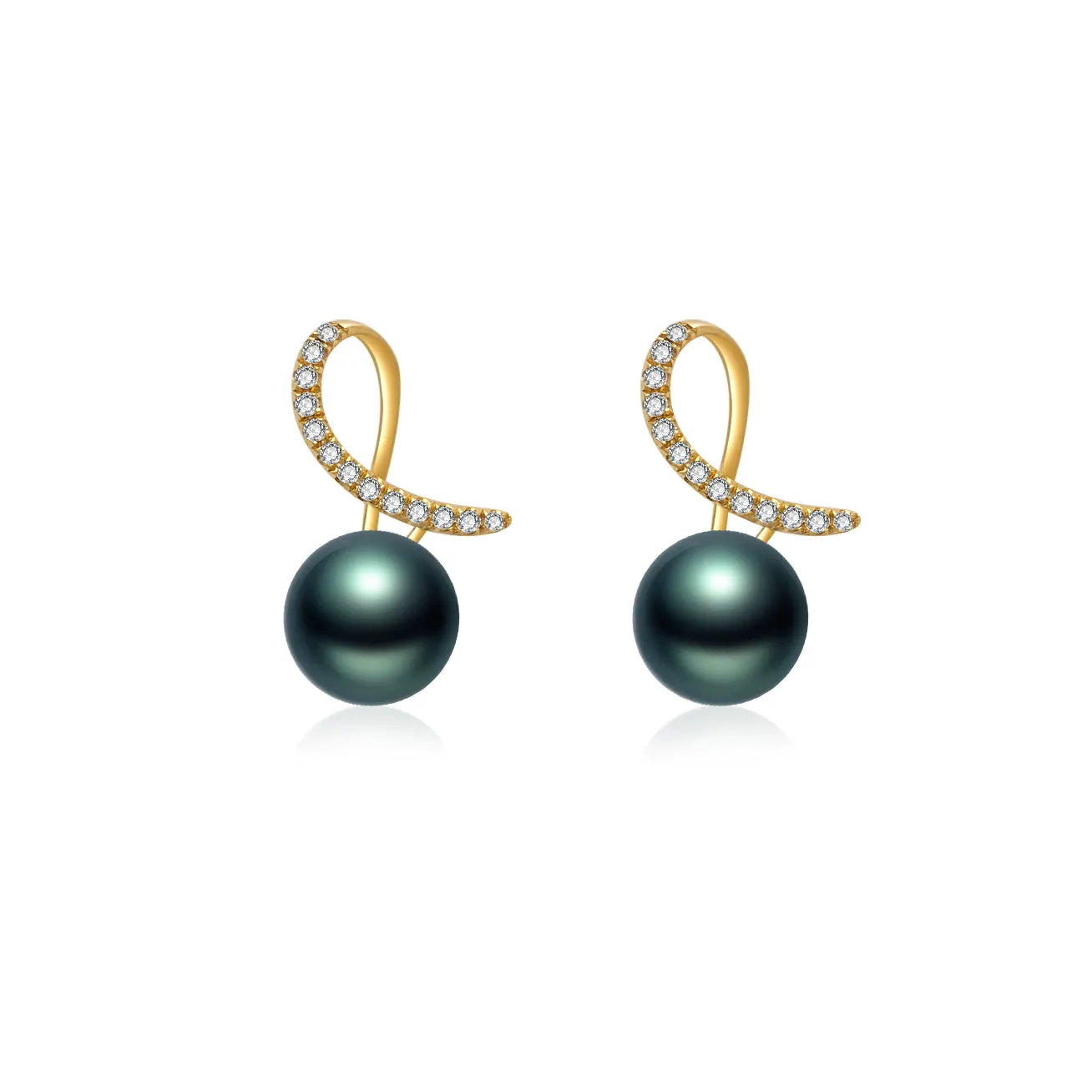 18K Gold Diamond Tahitian Pearl Earrings KE00133