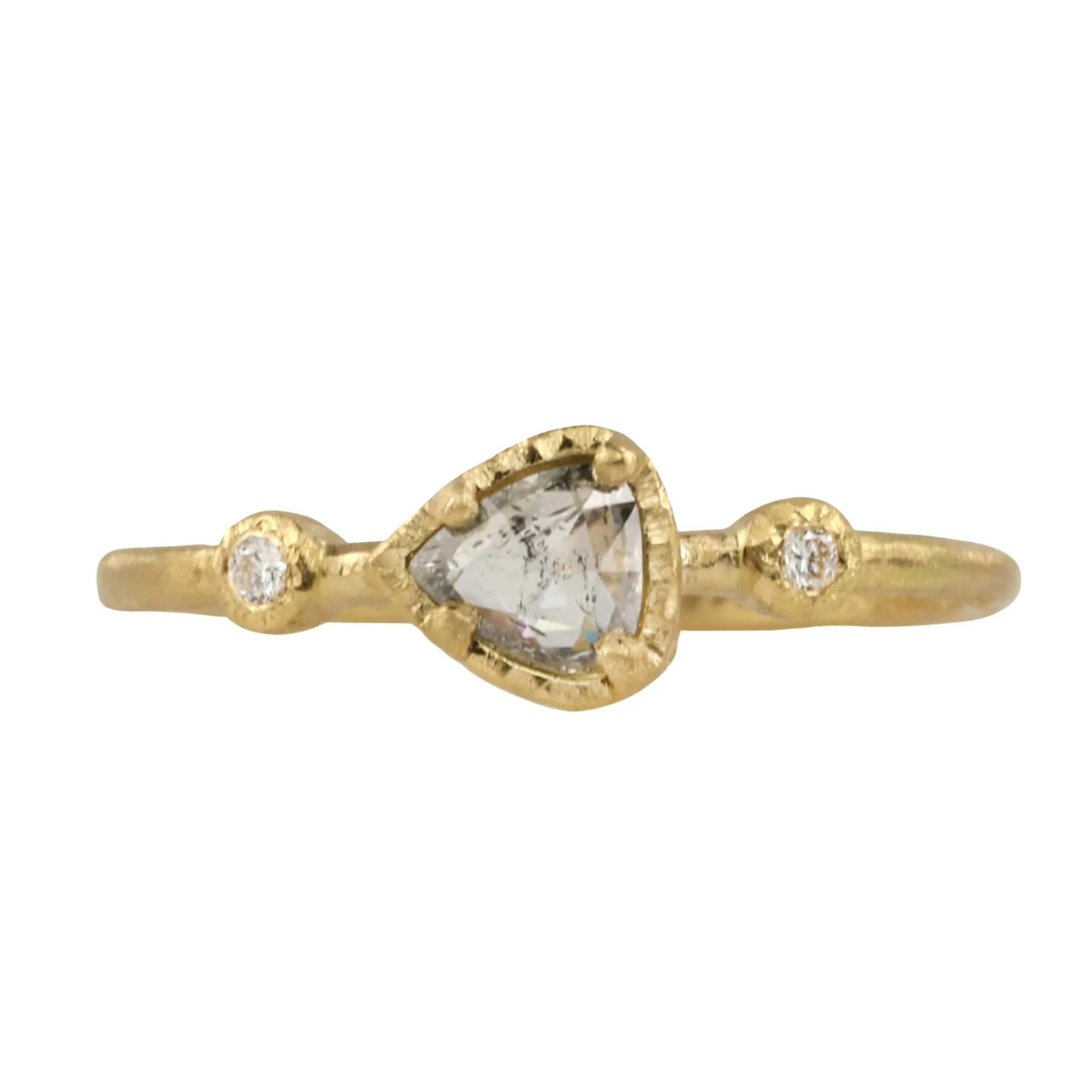 18K Gold Prong-Set Rose Cut Pear Shaped Grey Diamond Ring