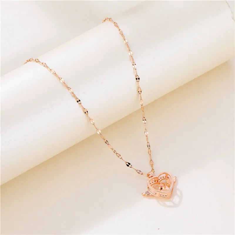 18K Rose Gold Sweet Beating Heart Series Wings Pendant Necklace