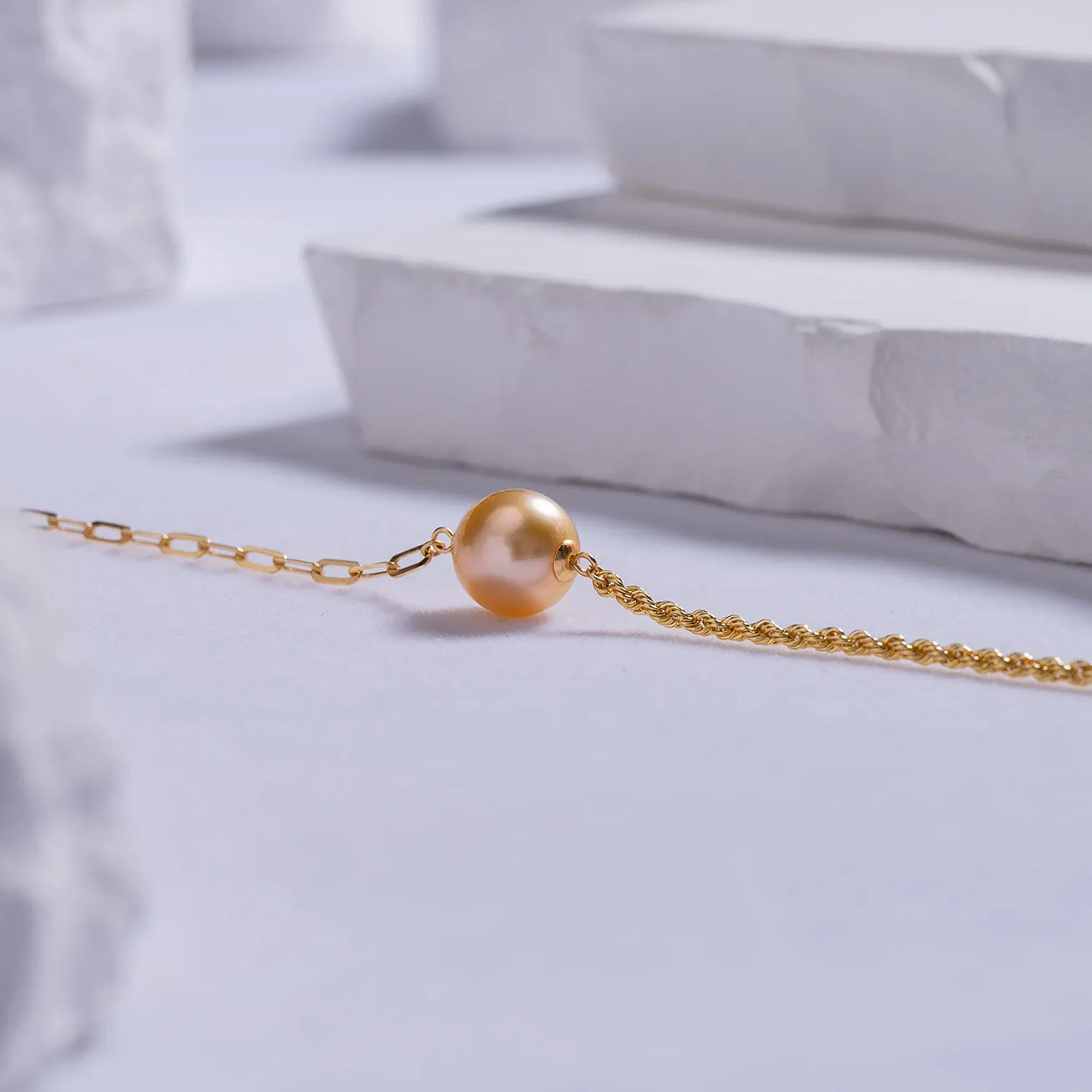 18K Solid Gold Golden South Sea Pearl Bracelet KB00021