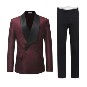 2-Piece Maroon Slim Fit Fashion Floral Suit