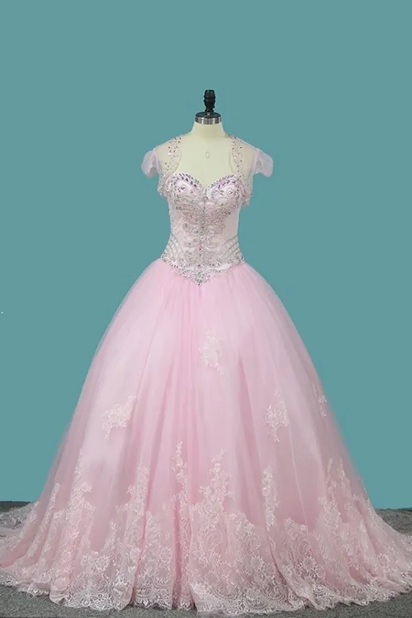 2024 Ball Gown Quinceanera Dresses Sweetheart Sweep/Brush Lace Up Back Applique PP161S9H