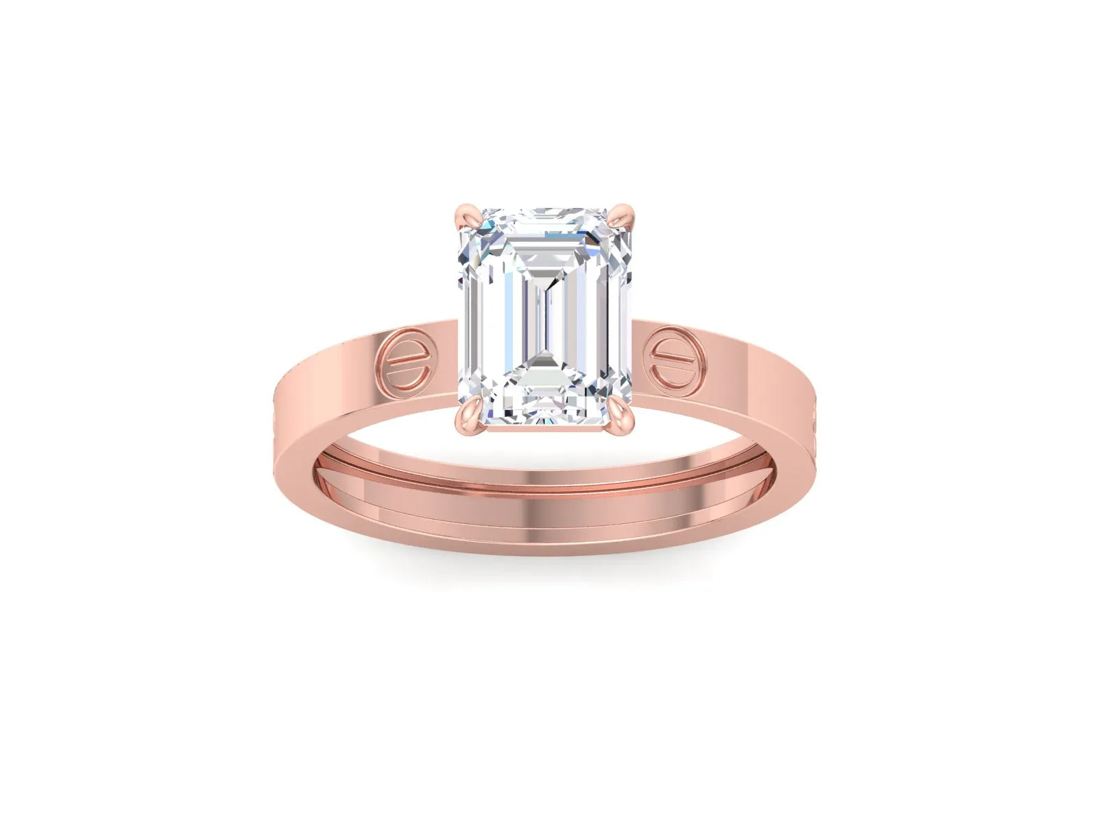 2.0CT Emerald Cut Solitaire Engagement Ring in Solid Yellow14k/18k Gold / Love Wedding Band Ring