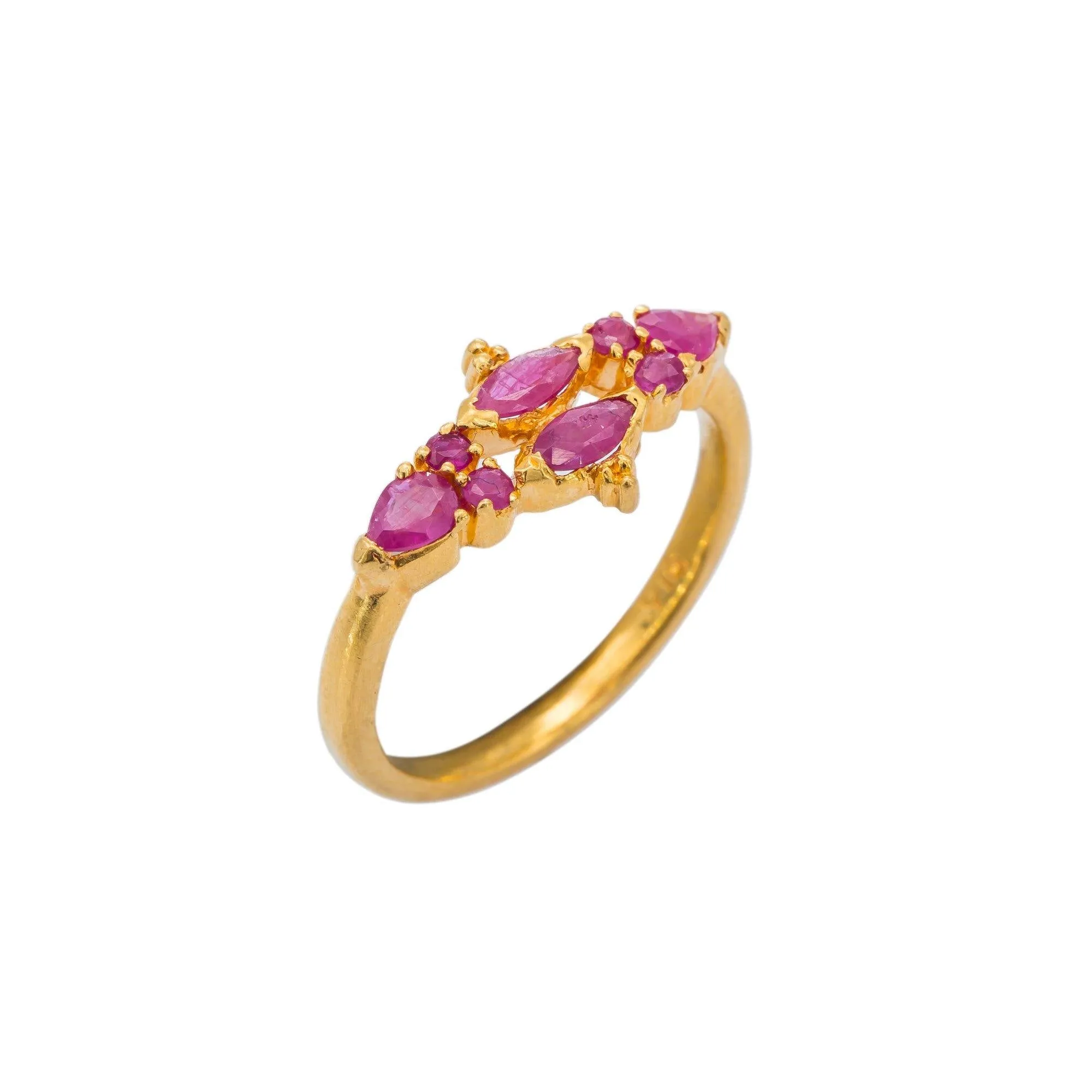 22K Yellow Gold Ruby Ring W/ Elegant Horizontal Prong Set Design