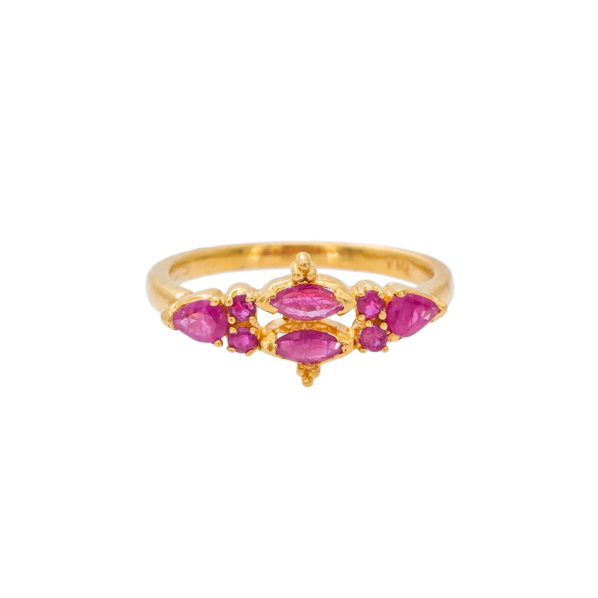 22K Yellow Gold Ruby Ring W/ Elegant Horizontal Prong Set Design