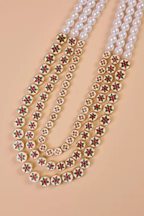 3 Layered Kundan And Pearl Mala