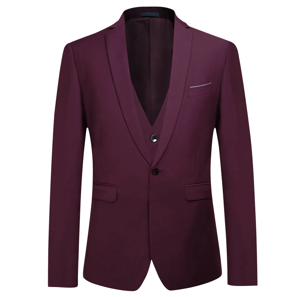 3-Piece Slim Fit Classic Casual Maroon Suit Dark Red