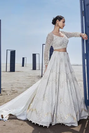 310069 White Embroidered Designer Lehenga with Dupatta