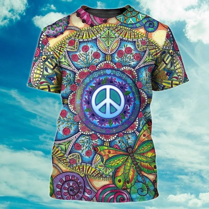 3D All Over Print Peace Hippie Shirts, Sunflower Hippie Peace Tshirt, Hipster Shirts, Vintage Hippie Shirt