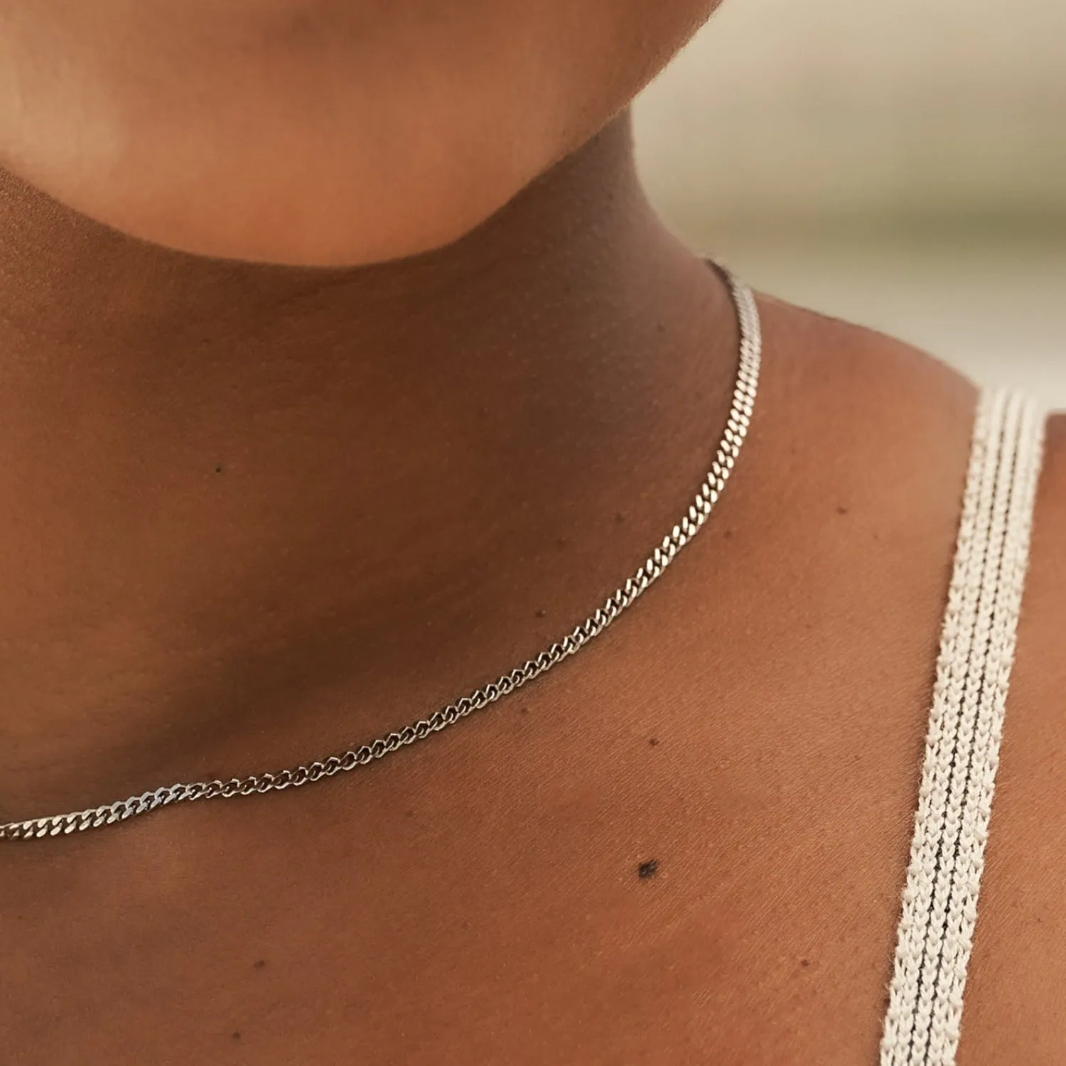 3MM Micro Cuban Necklace in White Gold