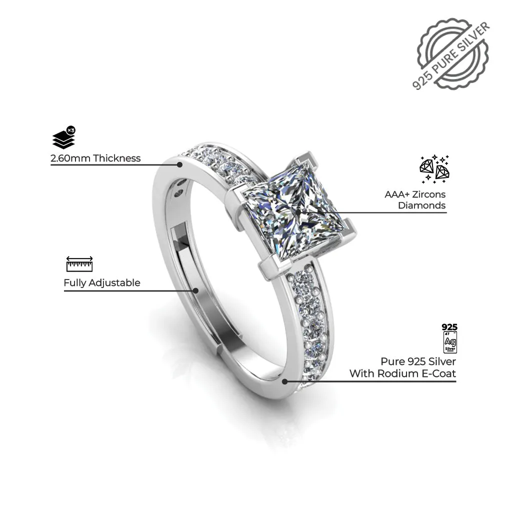 925 Pure Sterling Silver Princess Diamond and Stardom Special Couple's Ring