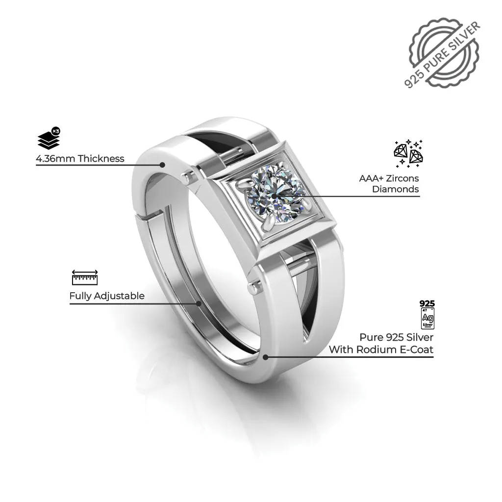 925 Pure Sterling Silver Princess Diamond and Stardom Special Couple's Ring