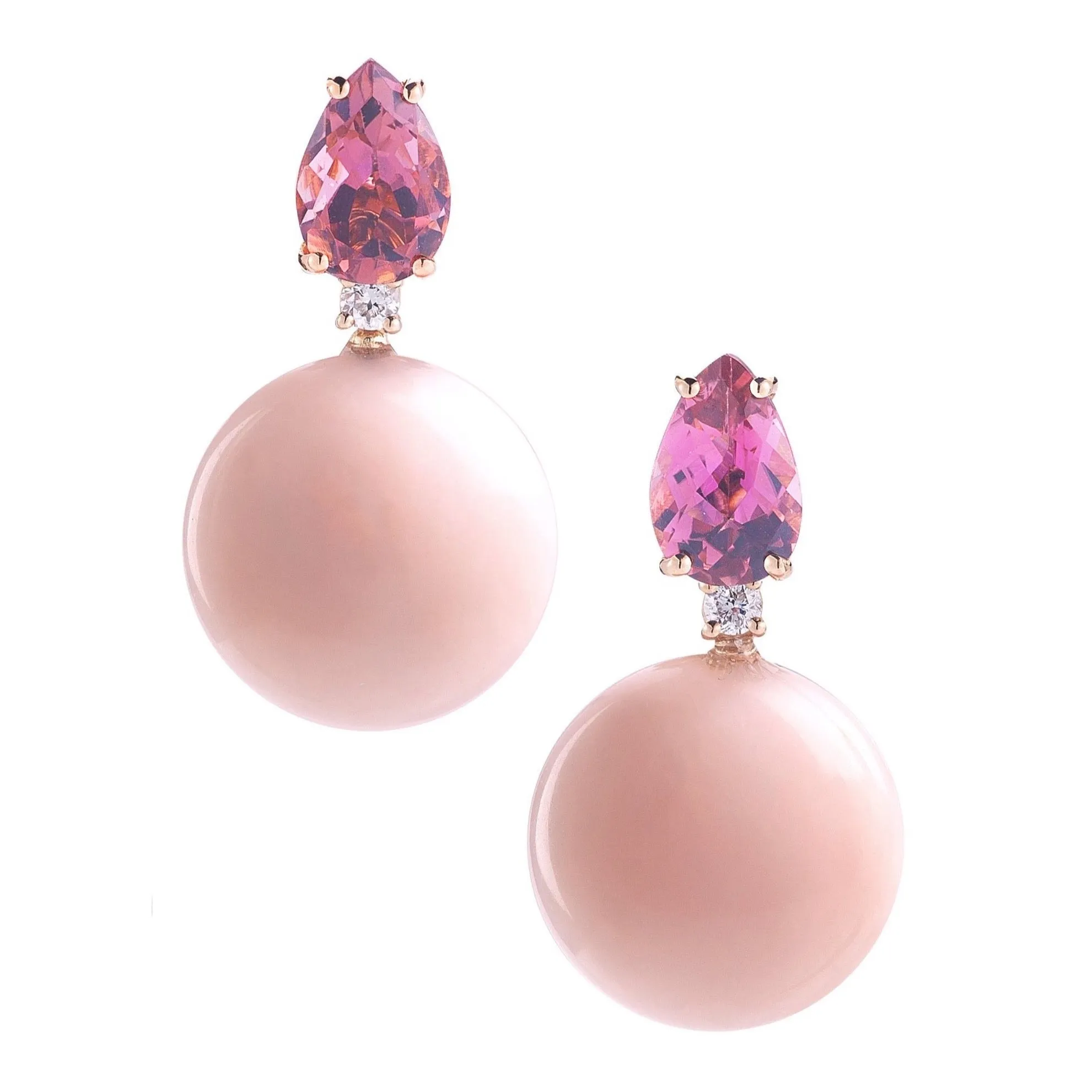 A & Furst - Bonbon - Drop Earrings with Pink Tourmaline, Diamonds and Pink Opal, 18k Rose Gold