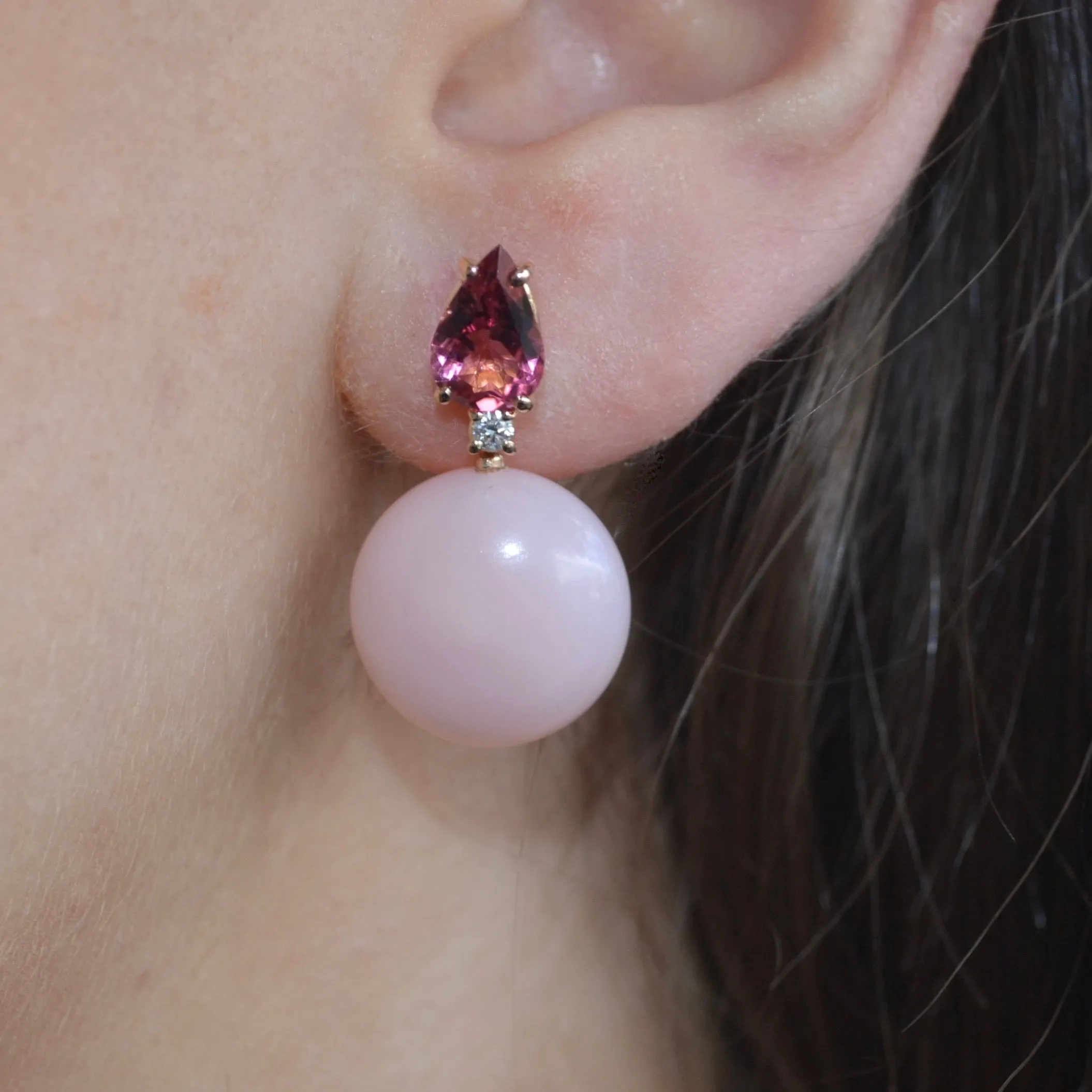 A & Furst - Bonbon - Drop Earrings with Pink Tourmaline, Diamonds and Pink Opal, 18k Rose Gold