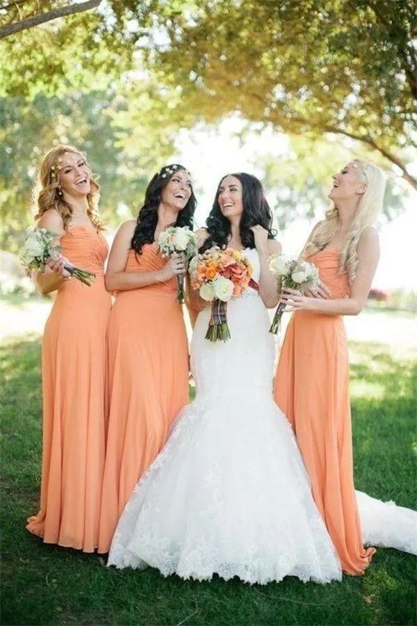 A-Line Sweetheart Long Chiffon Elegant Bridesmaid Dresses Orange PE7H3G8M