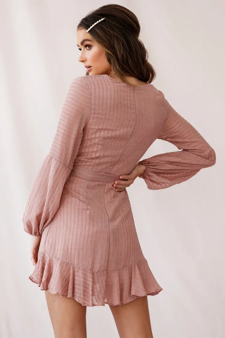 Adelaide Long Balloon Sleeve Wrap Dress Rose