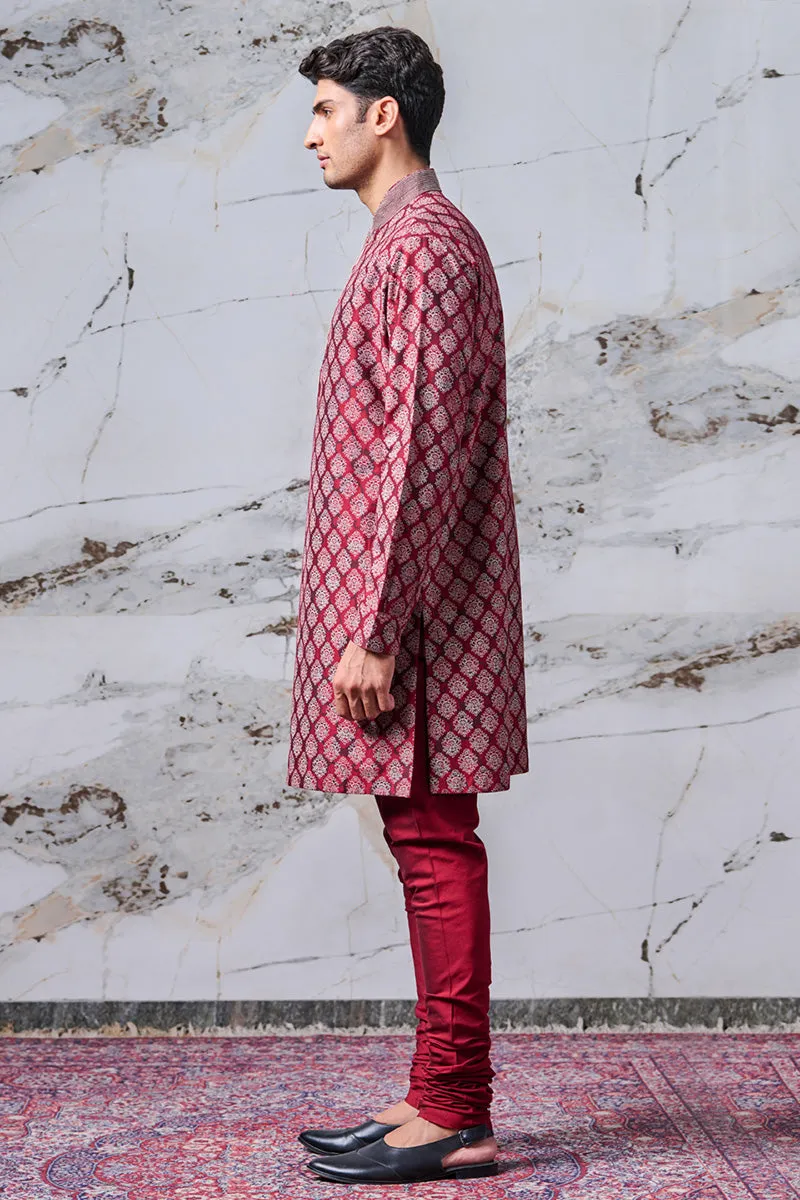 All Over Printed Kurta with Top Stich Details