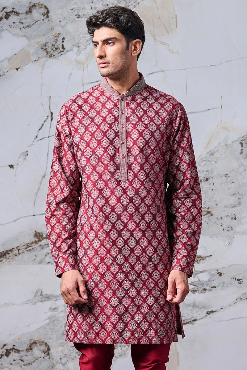 All Over Printed Kurta with Top Stich Details