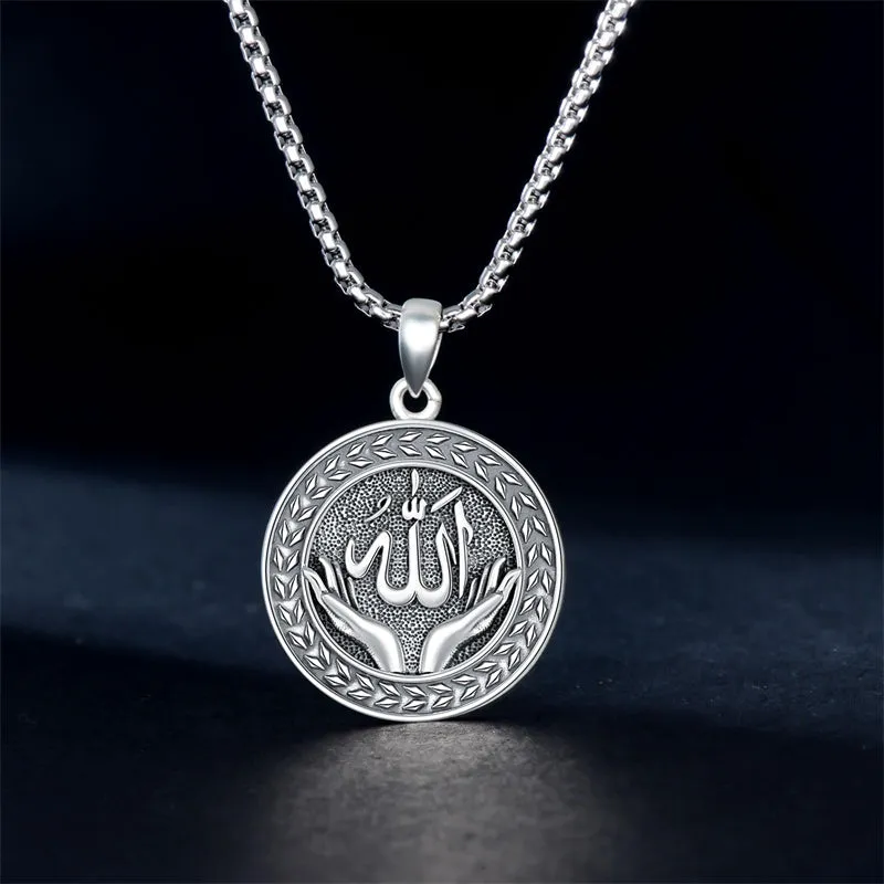 Allah Pendant Necklace 925 Sterling Silver Islamic Muslim Religious Jewelry Gifts for Men Women