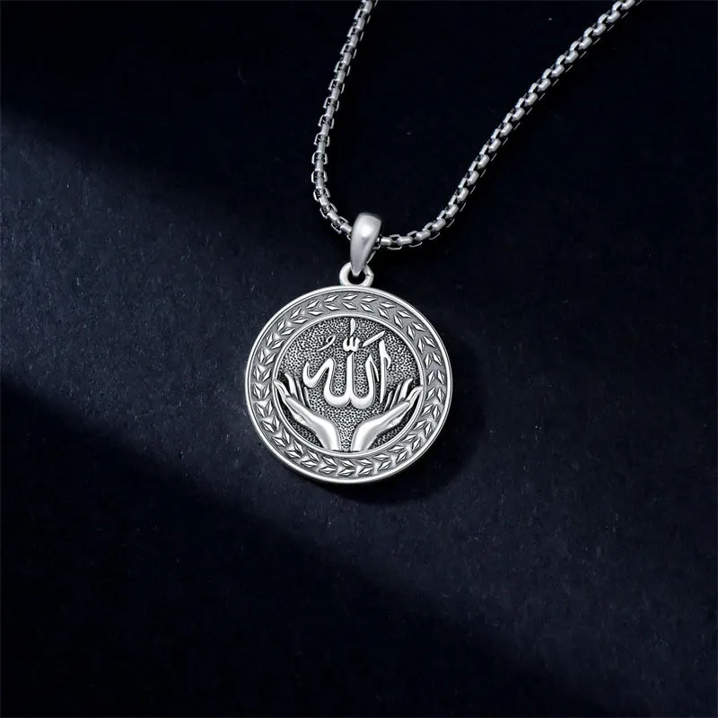 Allah Pendant Necklace 925 Sterling Silver Islamic Muslim Religious Jewelry Gifts for Men Women