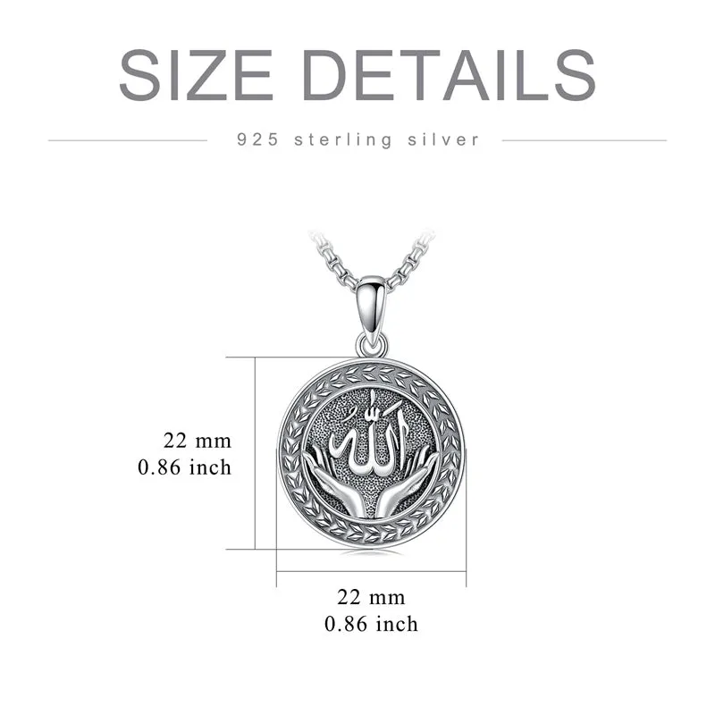 Allah Pendant Necklace 925 Sterling Silver Islamic Muslim Religious Jewelry Gifts for Men Women