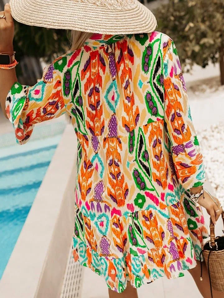 Alondra Printed Buttoned Long Sleeve Dress