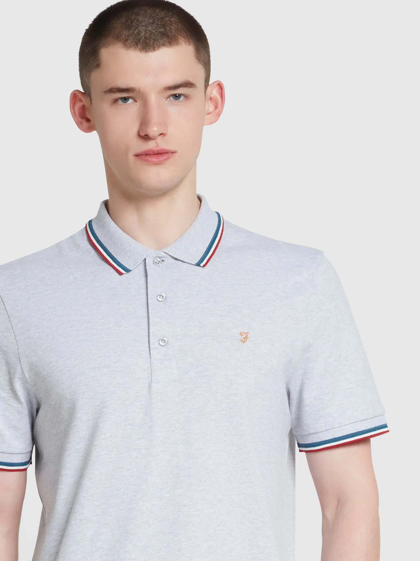 Alvin Cotton Tipped Collar Polo Shirt In Light Grey Marl