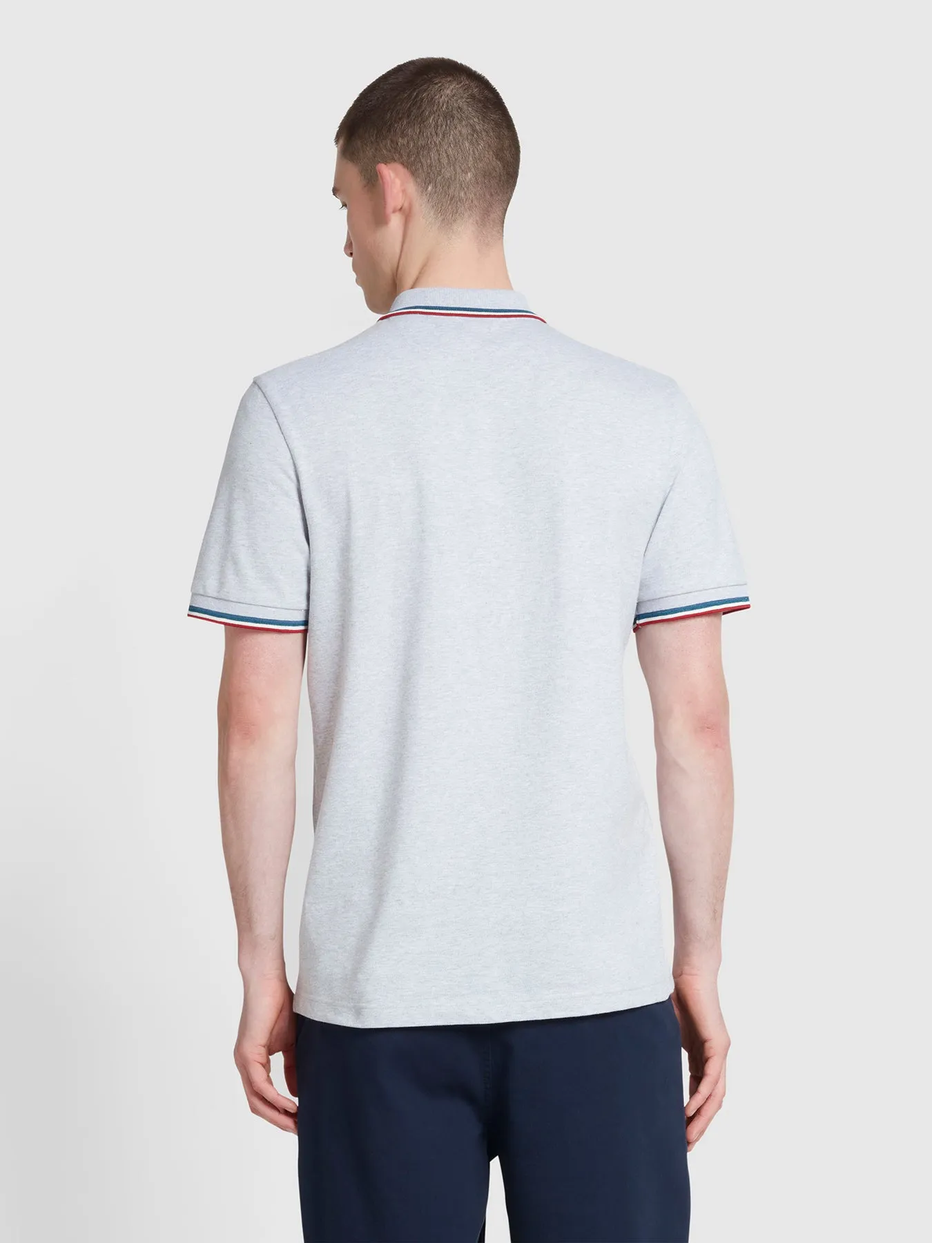 Alvin Cotton Tipped Collar Polo Shirt In Light Grey Marl