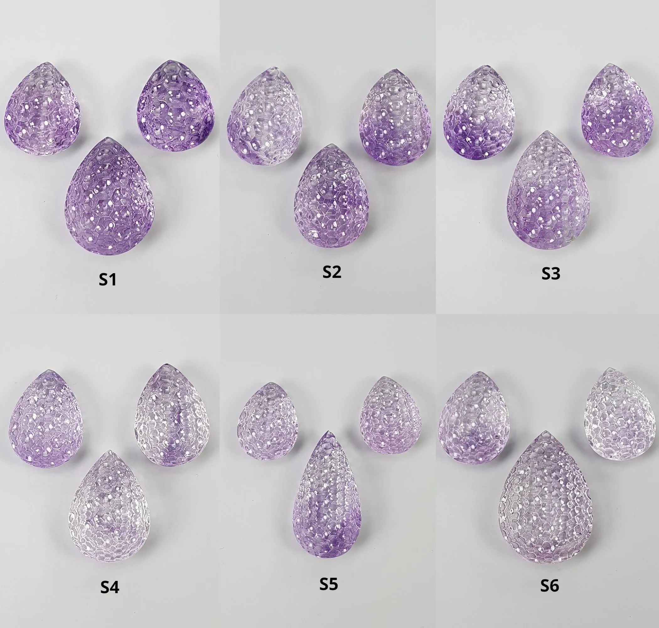 Amethyst Gemstone Carving : Natural Untreated Purple Amethyst Both Side Hand Carved Pear Shape 3pcs Set