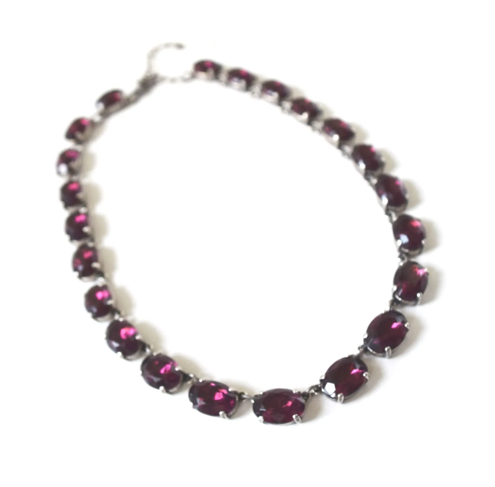 Amethyst Purple Crystal Collet Necklace - Medium Oval