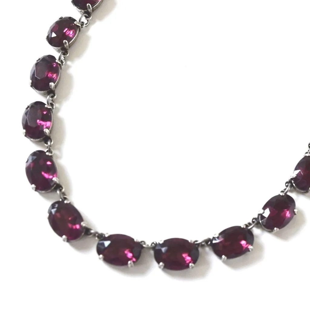 Amethyst Purple Crystal Collet Necklace - Medium Oval