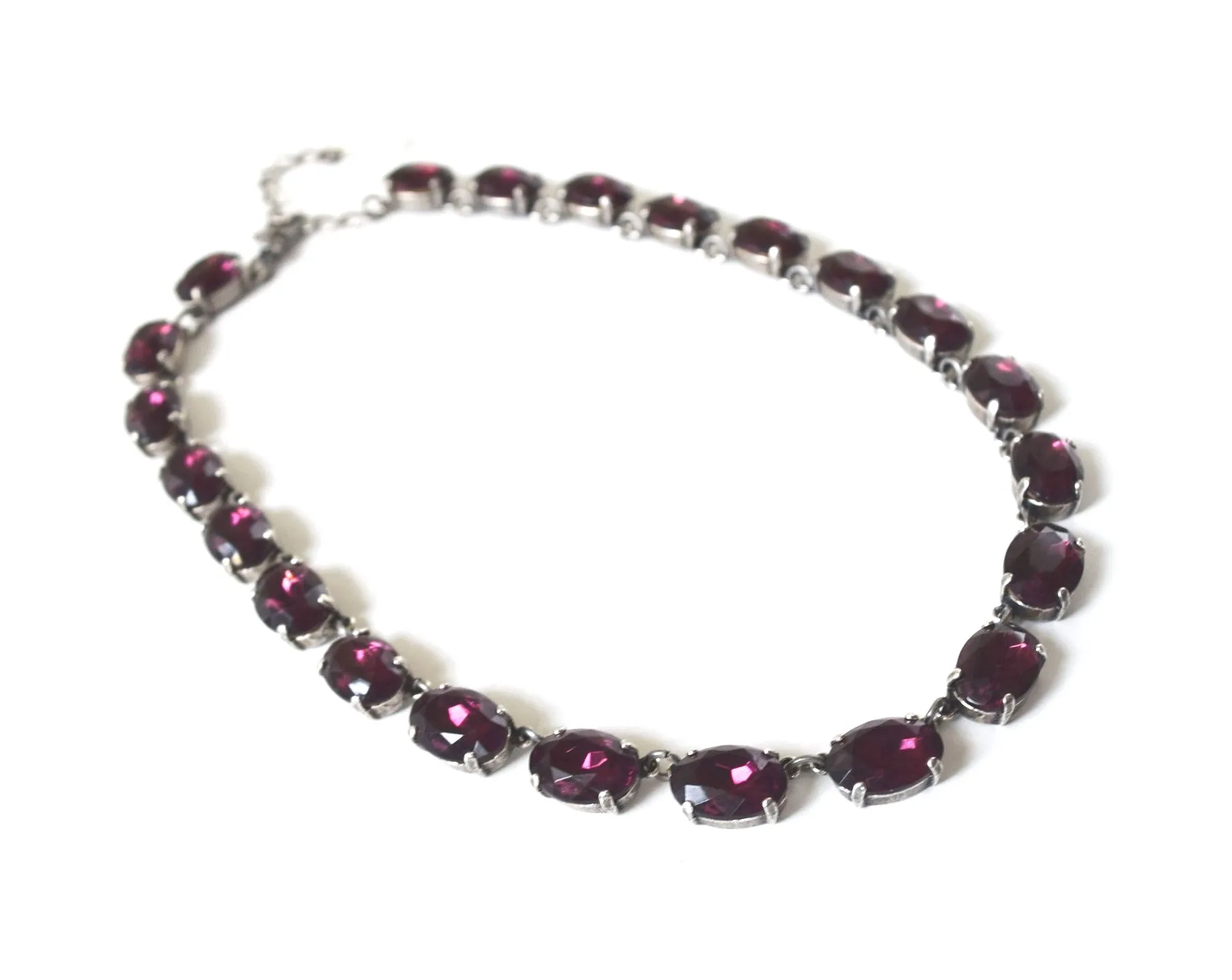 Amethyst Purple Crystal Collet Necklace - Medium Oval