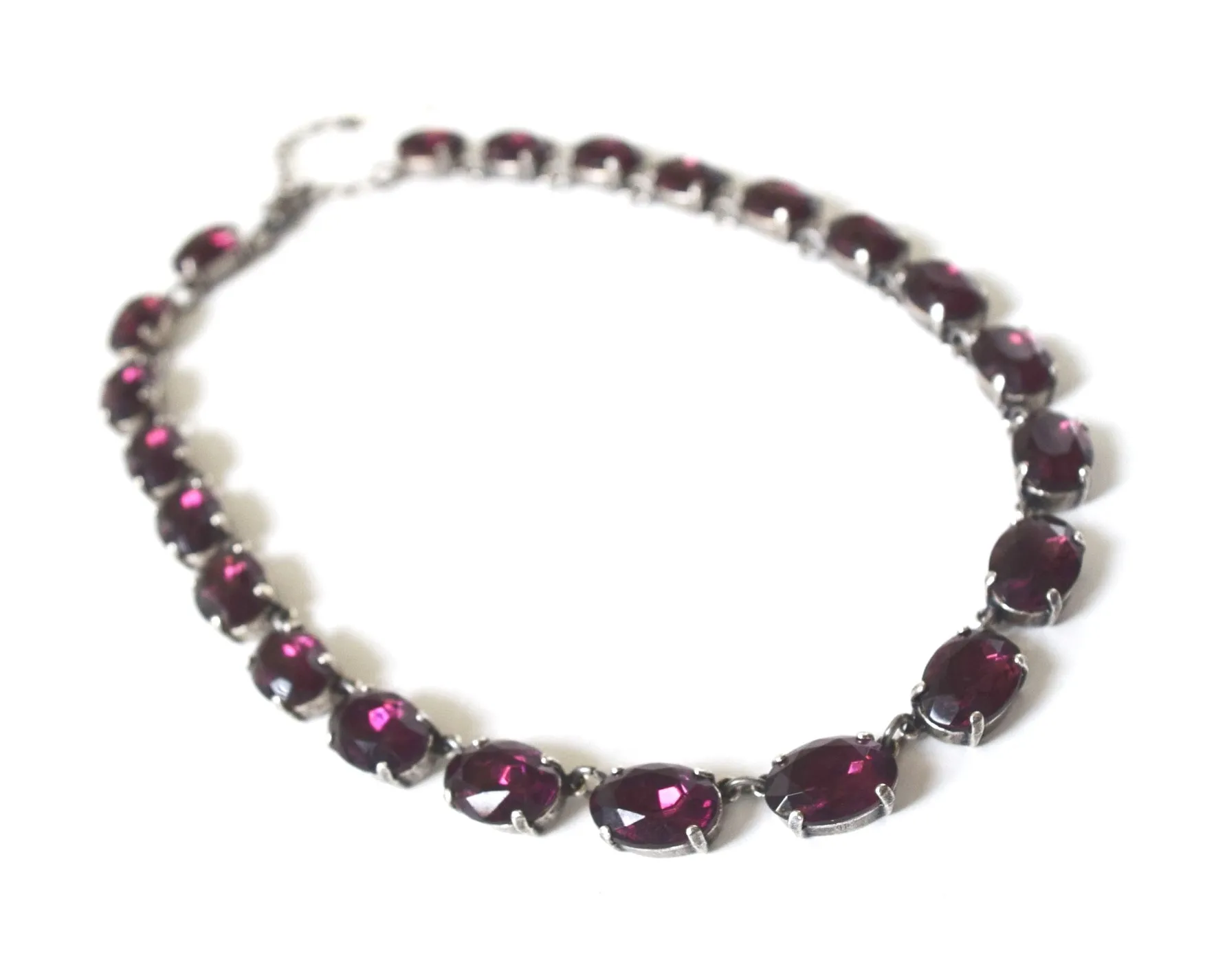 Amethyst Purple Crystal Collet Necklace - Medium Oval