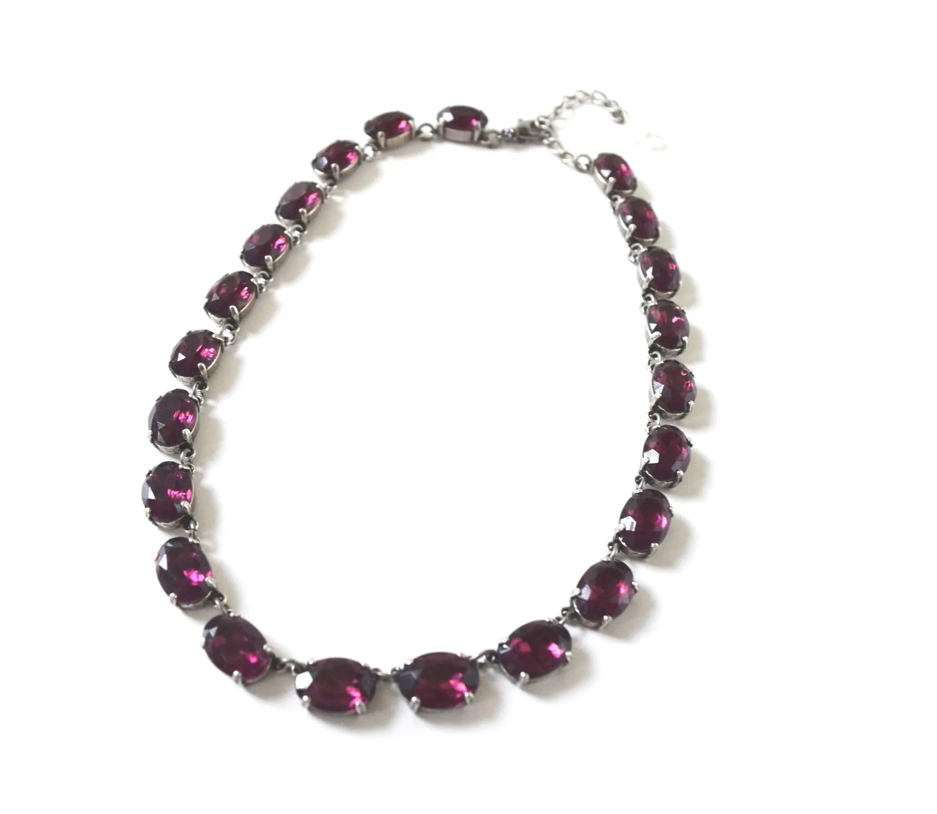 Amethyst Purple Crystal Collet Necklace - Medium Oval