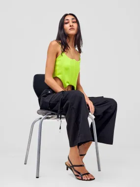 Anika Midi Rise ''Design'' Straight Fit Cargo Trousers - Black