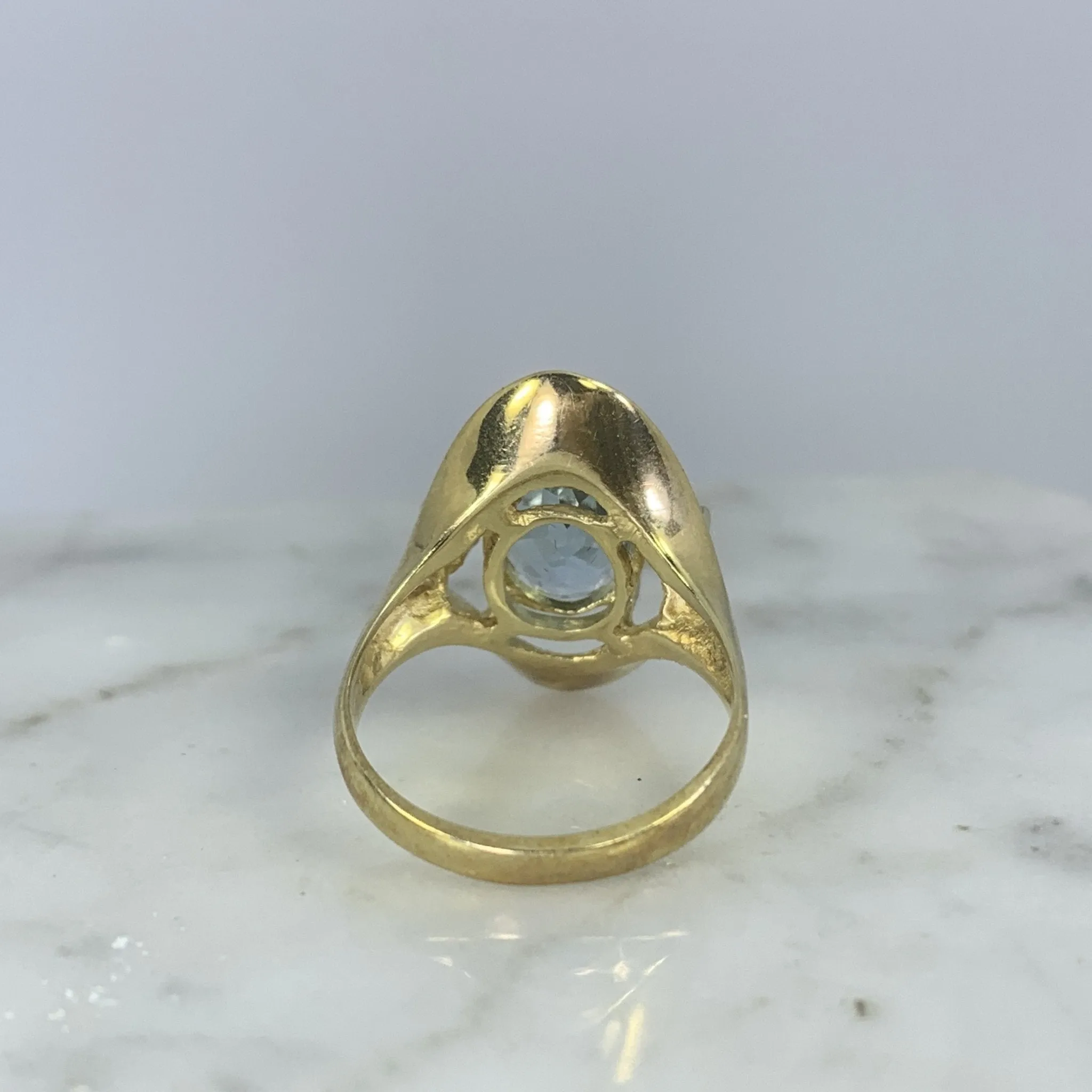 Aquamarine Diamond Statement Ring in a 14k Yellow Gold Modernist Setting. March Birthstone.