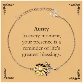 Aunty Thank You Gifts, Your presence is a reminder of life's greatest, Appreciation Blessing Birthday Sunflower Bracelet for Aunty