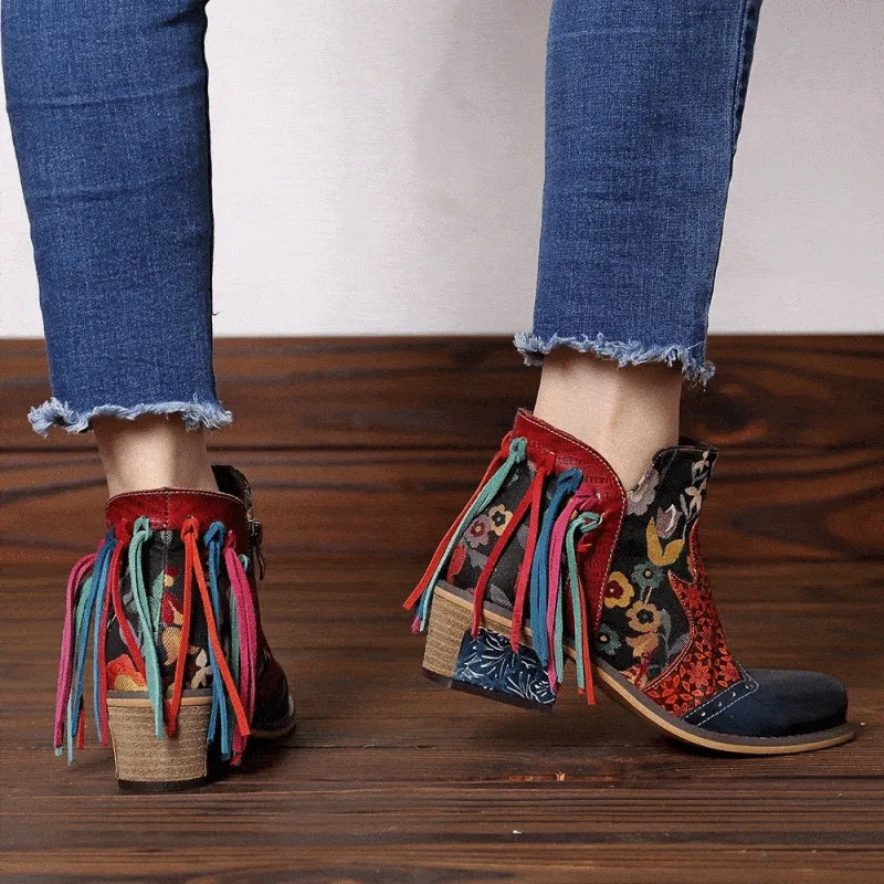 BABAKUD Printed Ethnic Tassel Jacquard Casual Fashion Women's Boots 36-42