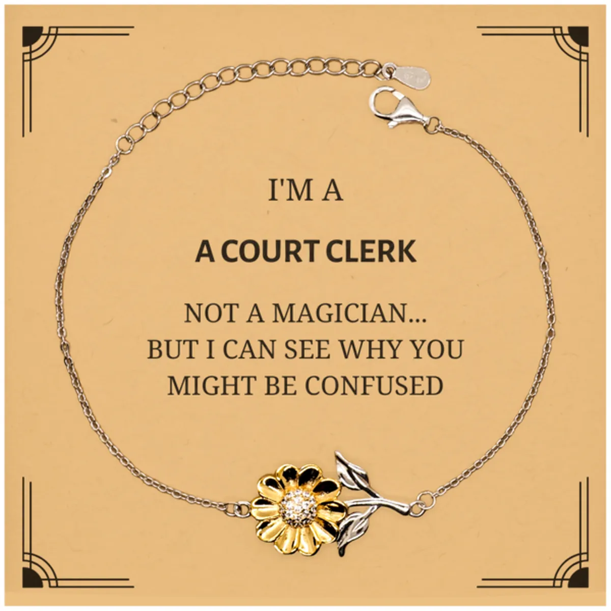 Badass Court Clerk Gifts, I'm Court Clerk not a magician, Sarcastic Sunflower Bracelet for Court Clerk Birthday Christmas for  Men, Women, Friends, Coworkers